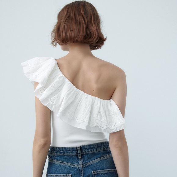 ZARA Asymmetric Ruffle Embroidered Bodysuit - Picture 2 of 4
